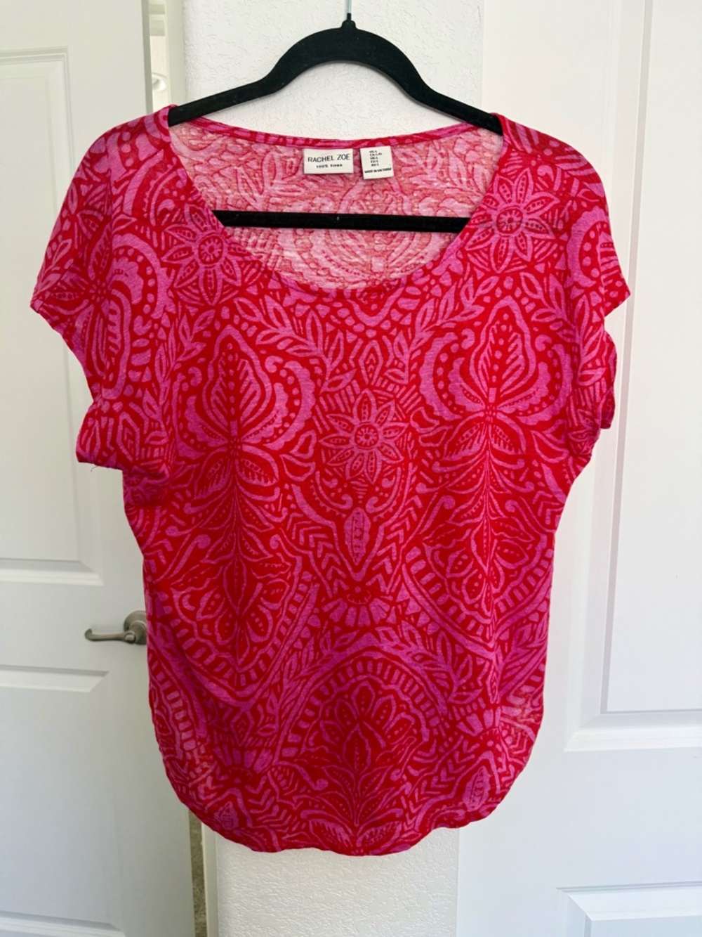 Rachel Zoe Hot Pink and Fuchsia Scoop Neck Short Sleeve Top